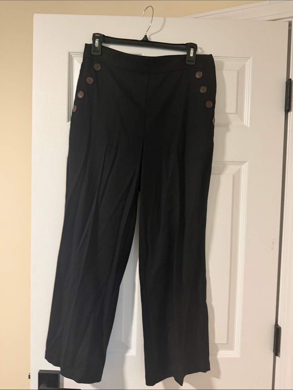 LOFT Black Wide-Leg Pants with Side Button Detail